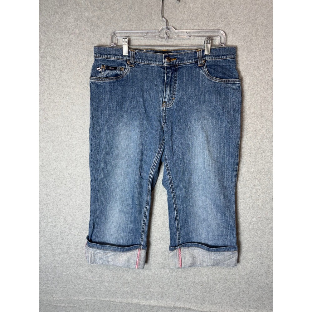 IZOD Jeans Womens 12 Denim Capri Cropped Stretch Cuffed Hem Blue
